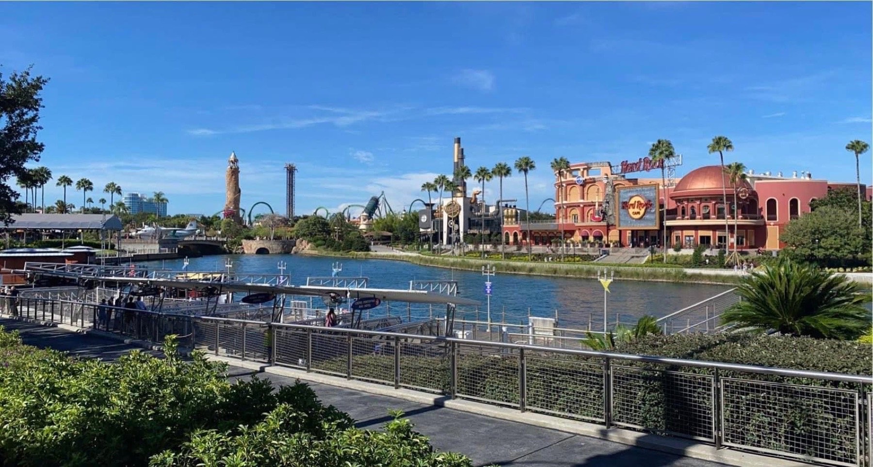 Universal Orlando lagoon and skyline